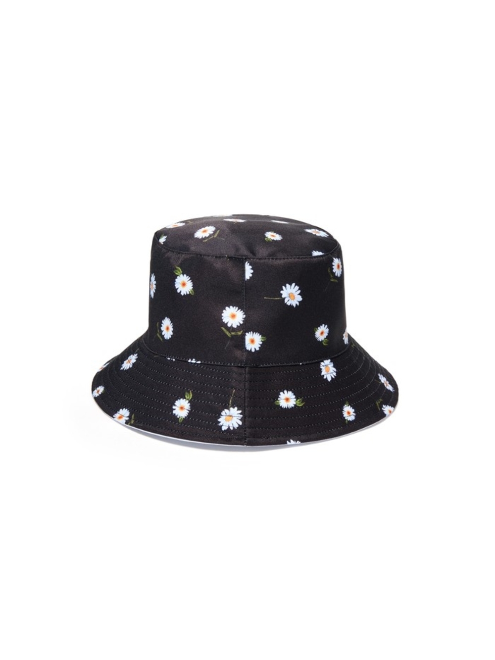 Alice And Olivia Black Bucket Hat with White Daisy Print (Reversible)